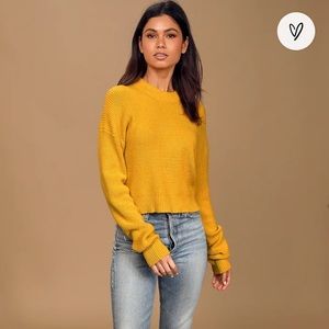 Lulu’s Huddle Up Mustard Yellow Knit Pullover Sweater